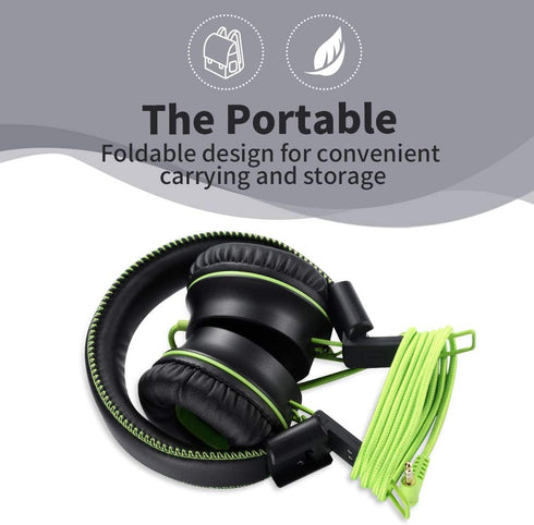 POWMEE M2 Kids Headphones Wired, Foldable Adjustable Stereo Tangle-Free, 3.5MM Jack Wire Cord On-Ear Headphone for