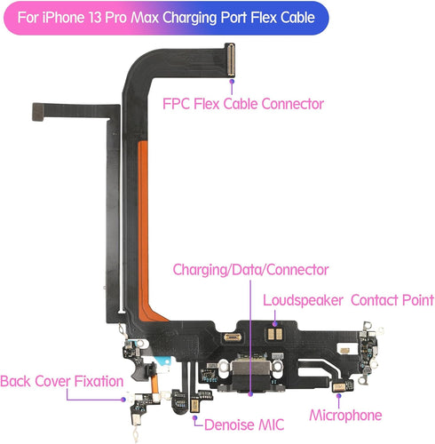 YWLRONG Dock Connector for iPhone 13 Pro Max, Charging Port Flex Cable Replacement with Tools