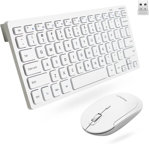 Macally Small Wireless Keyboard and Mouse Combo, Essential Work Duo, 2.4G White Keyboard and Mouse Wireless, 78 Key