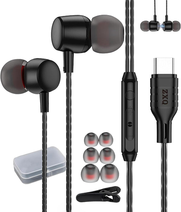 USB C Headphones in Ear Wired, Type C Earbuds, USB-C Wired Headset for iPhone 15 Pro Max, Samsung Galaxy A53 A54 S21 S22