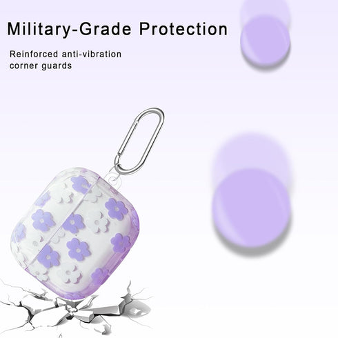 Purple Floral Case for AirPods 3rd Generation, 5 in 1 Kit with Cute Flower Pendant, Cleaning Pen, Wrist Strap