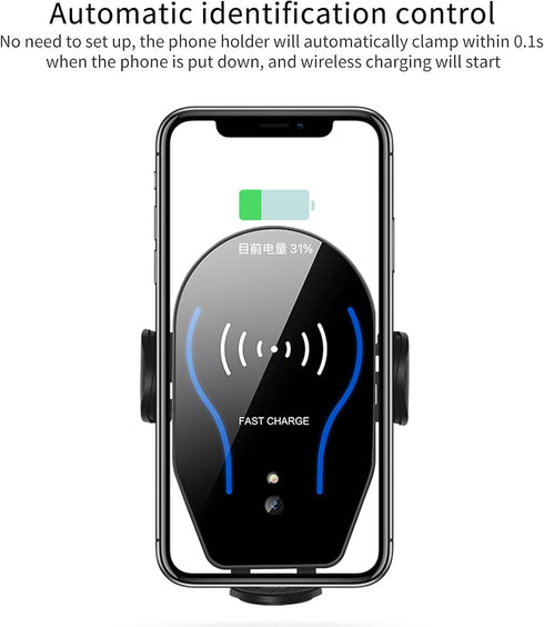 Car Charger - 7.5W 10W 5W Fast Charging Auto Clamping Phone Mount for iPhone 14 13 12 11 Pro, S22 Ultra