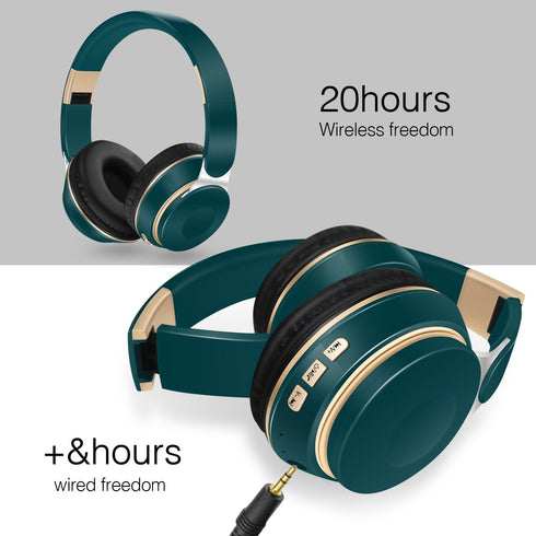 RAT TAIL Bluetooth Headset, Comfortable Over Ear Stereo Wireless Headphones with Mic, 20H Playtime, Deep Green