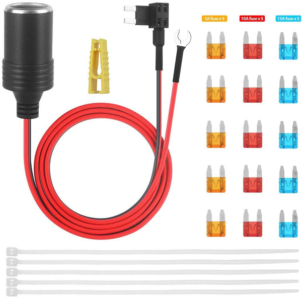 Car Cigarette Lighter, Jtron 1 Set 1m Car Cigarette Lighter Adapter Add-a-Circuit TAP Adapter Lead 1.0mm (18WAG) Cable