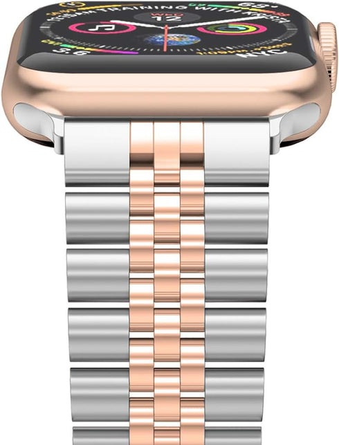 Wolait Compatible with Apple Watch Ultra 2 Band 49mm 46mm 45mm 44mm 42mm, Silver/Rose Gold Stainless Steel Heavy Band