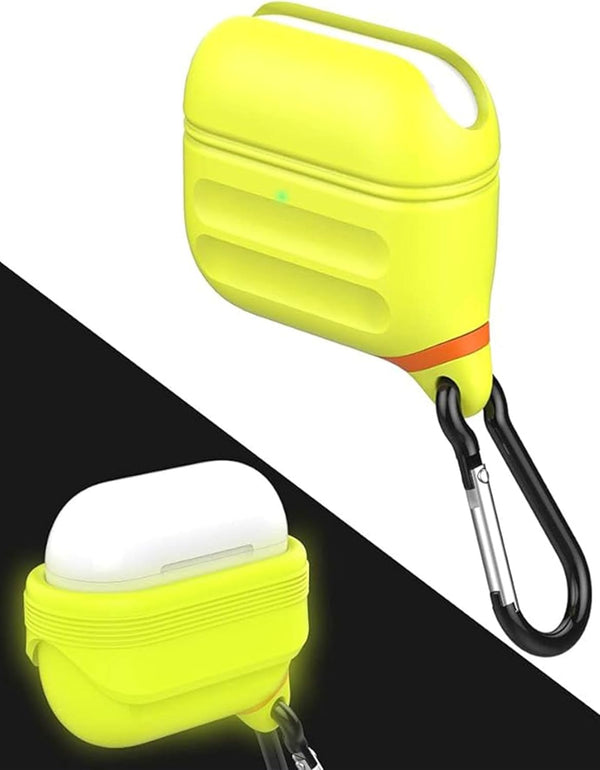 HALLEAST Waterproof AirPods 3 Case, Nightglow Yellow Silicone Cover with Front LED & Wireless Charging Support,