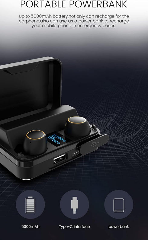 HayKee Wireless Earbuds, Bluetooth 5.0 TWS Stereo HiFi Headphones with 5000mAh Charging Case