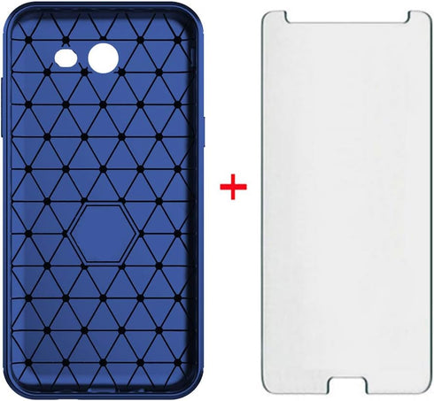 Asuwish Phone Case for Samsung Galaxy J7 Prime 2017 with Tempered Glass Screen Protector, Blue