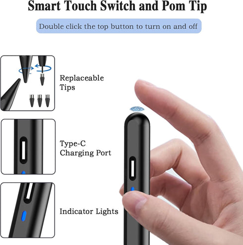 Luntak 2 Stylus Pen for Android Tablet, Tablet Pencil for iOS/Android,Rechargeable Active Stylus Pen