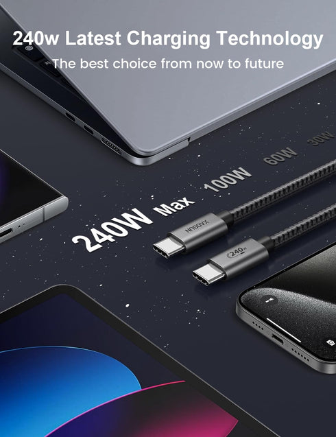 XAOSUN 240W USB C to USB C Fast Charging Cable, Compatible with MacBook Pro 2022, iPad Pro 2022, 10FT