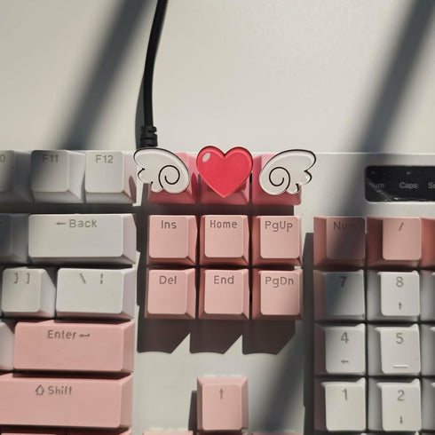 Personalized Cute Pink Keycaps, Love Heart and Wings Keycaps, Compatible with Cherry MX Switches Mechanical Keyboard (3
