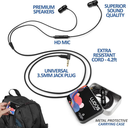 LUDOS Clamor 2 PRO Wired Earbuds in-Ear Headphones, 5 Years Warranty, Earphones with Microphone, Noise Isolating Ear Buds, Memory Foam for iPhone, Samsung, School Students, Kids, Women, Small Ears