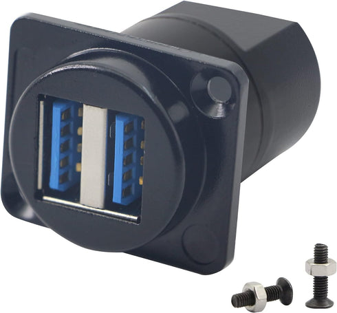 QIANRENON USB 3.0 Dual USB Panel Mount Solderless Connector, Female to Female Coupler for Audio and Video