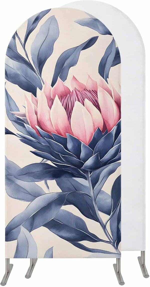 Jnbasdffb Blue Pink Botanical Wedding Arch Cover,Stretchy Spandex Arch Backdrop Stand Covers 7.2