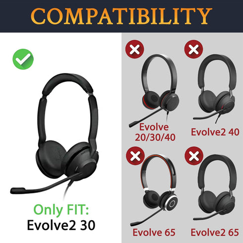 SOULWIT Replacement Ear Pads for Jabra Evolve2 30 Headset, Earpads Cushions with Softer Protein Leather, High-Density Foam - Black