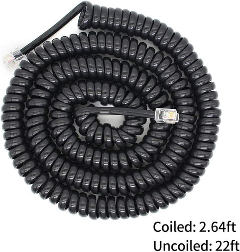 Telephone Handset Cord Detangler Cable, 2.64 to 22 Feet Uncoiled, Black, 2pcs Spiral Curly Cable Extension