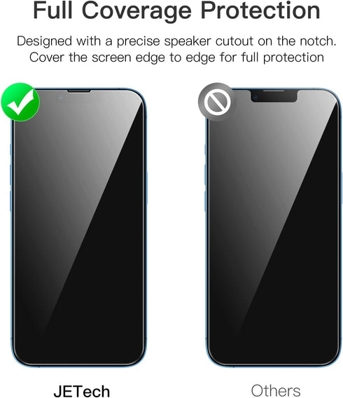 JETech 3-Pack Full Coverage Screen Protector for iPhone 13/13 Pro 6.1-Inch, 9H Tempered Glass, Case-Friendly