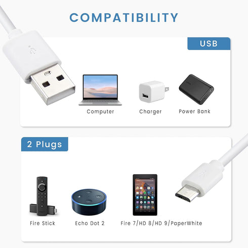 Smays Alexa Cable Replacement for Dot 1st Gen & 2nd Gen, 6 ft USB-C & Micro-USB Charger Cord, 2-Pack for Car Auto