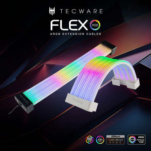 TECWARE Flex RGB PSU Extension Cable Cover Kit, Light Up LED Strip Set for GPU and Motherboard PC Cables