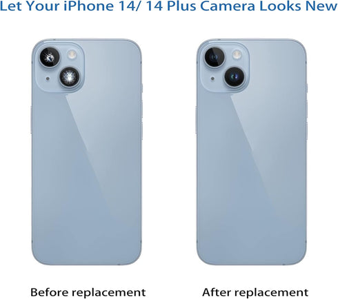 2pcs/Set Rear Back Camera Lens Covers Replacement for iPhone 14/14 Plus with Pre-Installed Adhesive + Repair Tool Kit