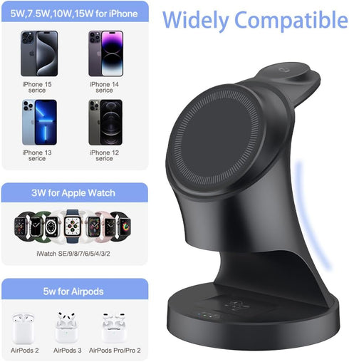 Wireless Charger, 3 in 1 Magnetic Wireless Charger Stand, Fast Dock for iPhone 16/15/14/13/12 Series, Apple Watch,