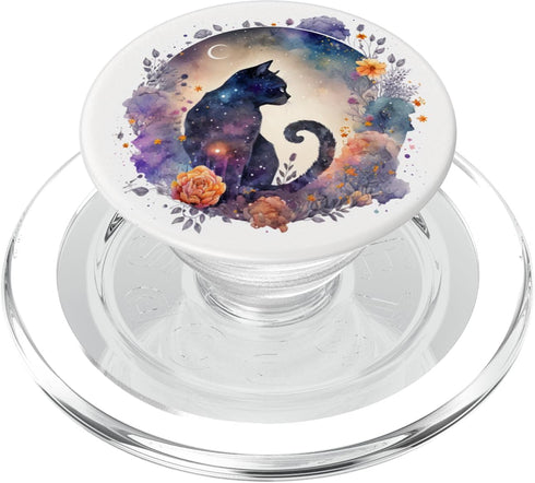 Cute Black Cat PopSockets MagSafe PopGrip for iPhone - Crescent Moon Phases Witchy