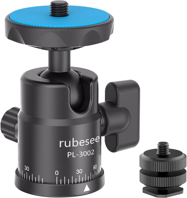 rubesee Mini Ball Head, Panoramic Camera Tripod Head with 1/4" Screw Shoe Mount,