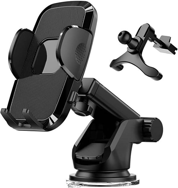 3 in 1 Car Phone Holder, Universal Dashboard Windshield Air Vent Mount, Suction Cup & Clip, Hands-Free for iPhone