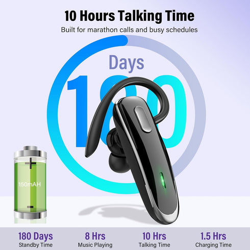 OTOZABU Headset V5.4, 10Hrs 180 Bluetooth Wireless Bluetooth Earpiece with Built-in Dual ENC Mic Talk Time Days Standby