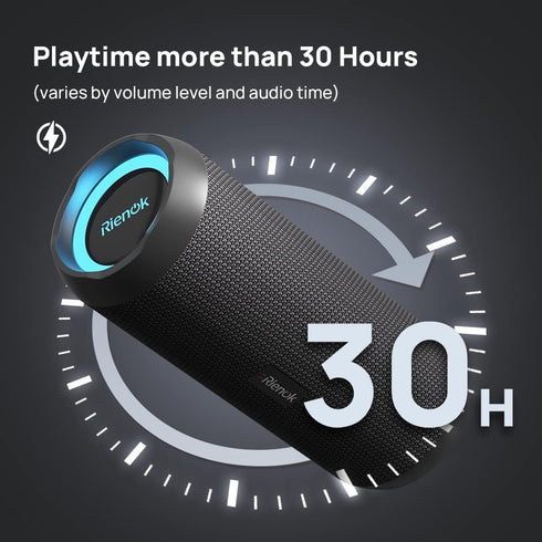 RIENOK Portable Bluetooth Speaker, 30W Dual Pairing, IPX7 Waterproof, True Wireless Stereo HD Sound for Home, Party