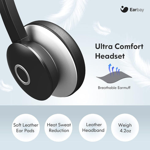 Earbay USB Headset with Microphone for PC, Noise Cancelling Computer Headset with 3.5mm Jack On-Ear Wired Headphones