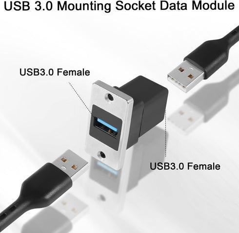 QIANRENON 5Gbps USB3.0 Rectangular Metal Panel Adapter, USB3.0 Female to Female Panel Mount Connector