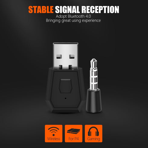 Mini USB Bluetooth Adapter, USB Dongle Headphone and Microphone Receiver for PS4 (Black)