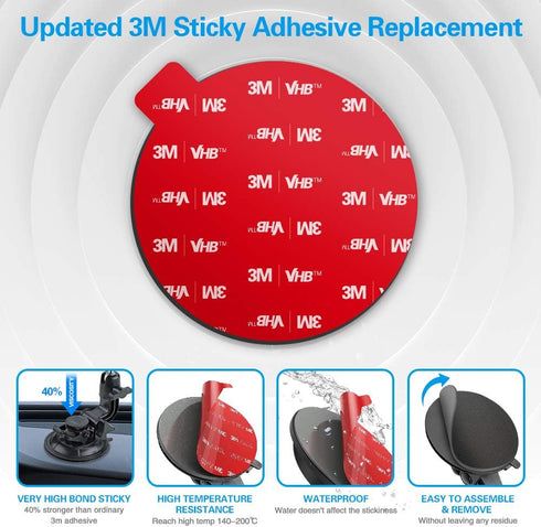 VOLPORT 90mm Sticky Adhesive for Dash Cam Suction Cup Mount, Heat Resistant Double Sided Mounting Tape Pad