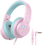 iClever HS19S Kids Headphones: Safe Volume 85/94dB, Foldable Over-Ear Stereo Sound, Mic, 3.5mm for iPad/Computer.