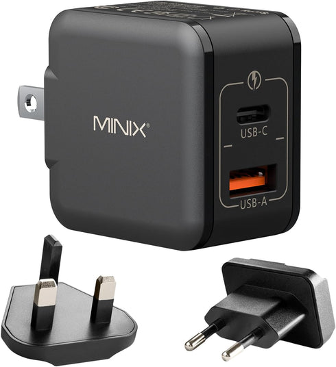 MINIX NEO P1 Mini 33W PPS 2-Port GaN Charger, 1 USB-C Fast Charger and 1 USB-A Quick Charger 3.0 for iPhone and Galaxy
