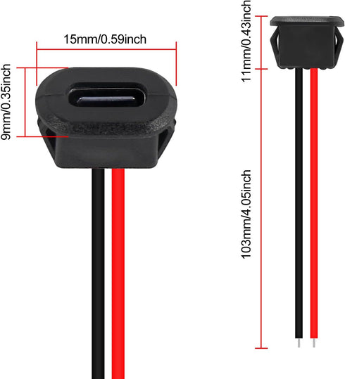 5PCS Type-C Female 2Pin USB Connector Type-C Waterproof with Female Socket Fast Charging Jack Charging Port USB-C Charger Plug Socket by Shutao
