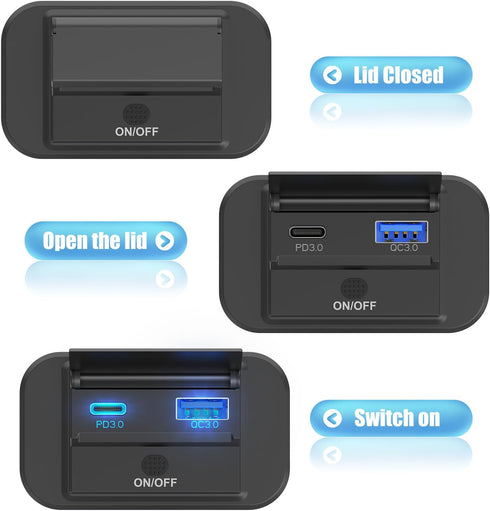 12V USB Outlet Surface Mount, PD USB C 30W and QC 3.0 18W USB Ports for Car, Replacement Charger Socket Panel