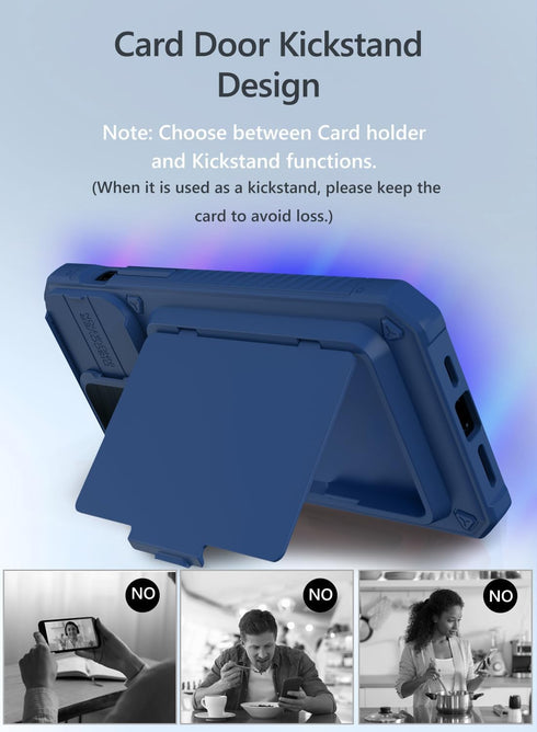 Vihibii iPhone 15 Pro Max Wallet Case, Blue: Card Holder (4 Cards), Kickstand, Slide Lens, Shockproof, Raised Edges.