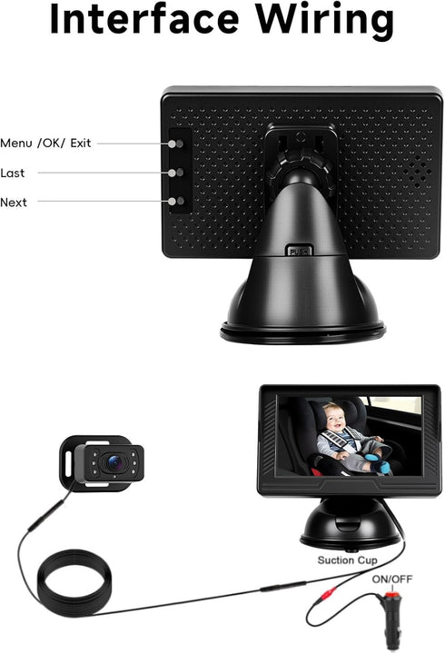 VECHTEL 4.3 Inch 360 Baby Car Camera HD Rear-Facing Car Camera for Baby with Monitor, IR Night Vision, Wide Angle, Easy