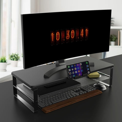 Monitor Stand with Drawer, 2-Tier Riser with Phone Holder and Cable Management, Desk Organizer Stand for Home & Office