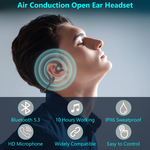 BANIGIPA Open Ear Headphones Wireless Bluetooth, Upgraded 5.3 Bluetooth Headphones with Microphone for Cell Phones, Waterproof Wireless Headset for Running, Cycling, Hiking, Driving,10 Hrs Playtime