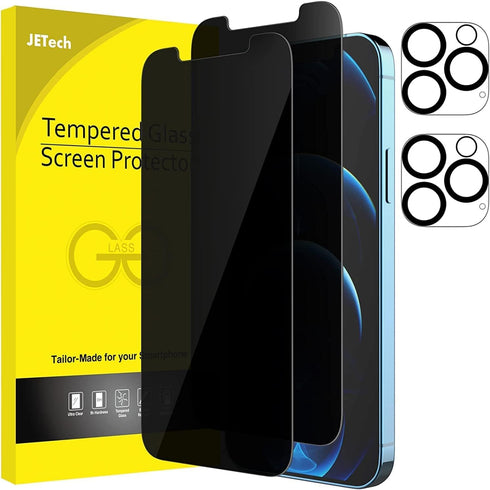 JETech 2-Pack Privacy Screen Protector for iPhone 12 Pro Max 6.7" with Camera Lens Protector, Anti-Spy Tempered Glass.