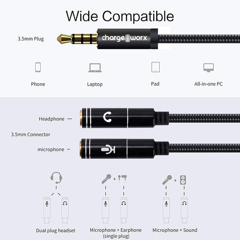 3.5mm Audio Y Splitter Adapter for Gaming PC, PS5, PS4, Xbox Series X, One S, Tablet, Mobile, Laptop, Gaming Headset.