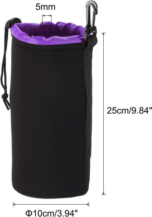 PATIKIL Camera Lens Bag, 3.5" IDx9.8 H Drawstring Lens Pouch with Thick Protective Neoprene, Lens Case for DSLR Camera Lens, Water Coffee Cups, Black, Purple