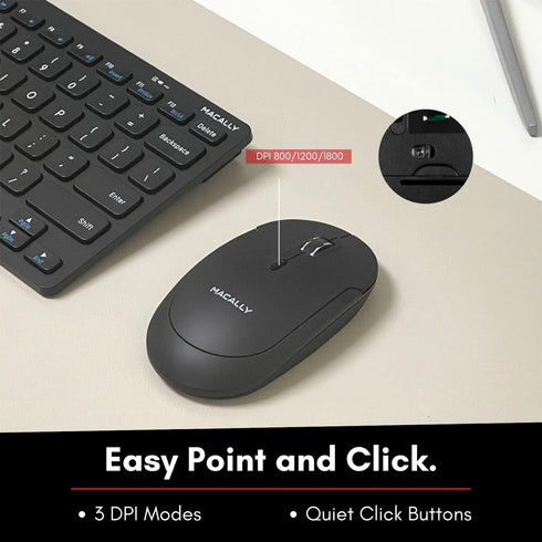 Macally Small Wireless Keyboard and Mouse Combo for PC, 2.4G 78 Compact Key Cordless Set with Quiet Click
