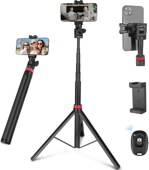 JEBUTU Extendable Tripod Aluminum, Portable Adjustable Light Stand with 1/4" Screw Phone Holder