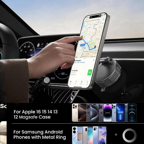 OWLREX 360 15/14/13 Magnetic Phone Holder for Car Magsafe Car Mount Foldable Adjustable with Strong Magnet & Vacuum