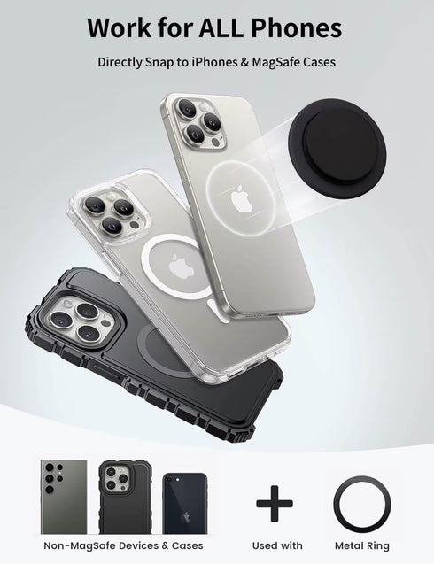 FENNIDICE 17 16 15 14 13 12 Transparent Magnetic Phone Grip Holder, Compatible for Magsafe Phone Grip, Collapsible