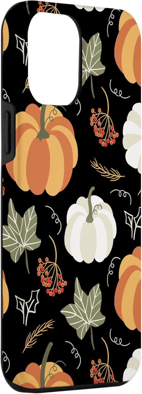 iPhone 12 Pro Max Case with Autumn Falling Leaves and Pumpkin Spice Harvest, Happy Fall Design